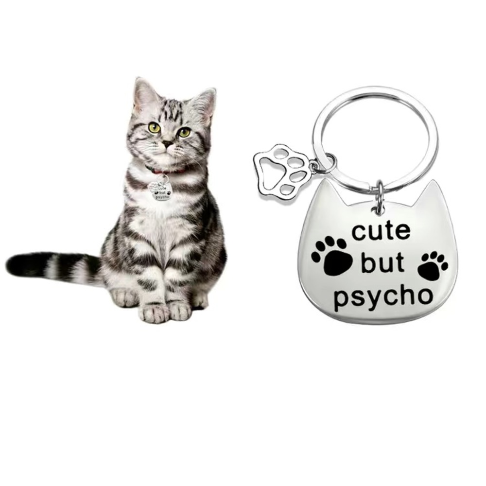 Stainless Steel Cat Head and Paw Double Keychain - Picture 1 of 4